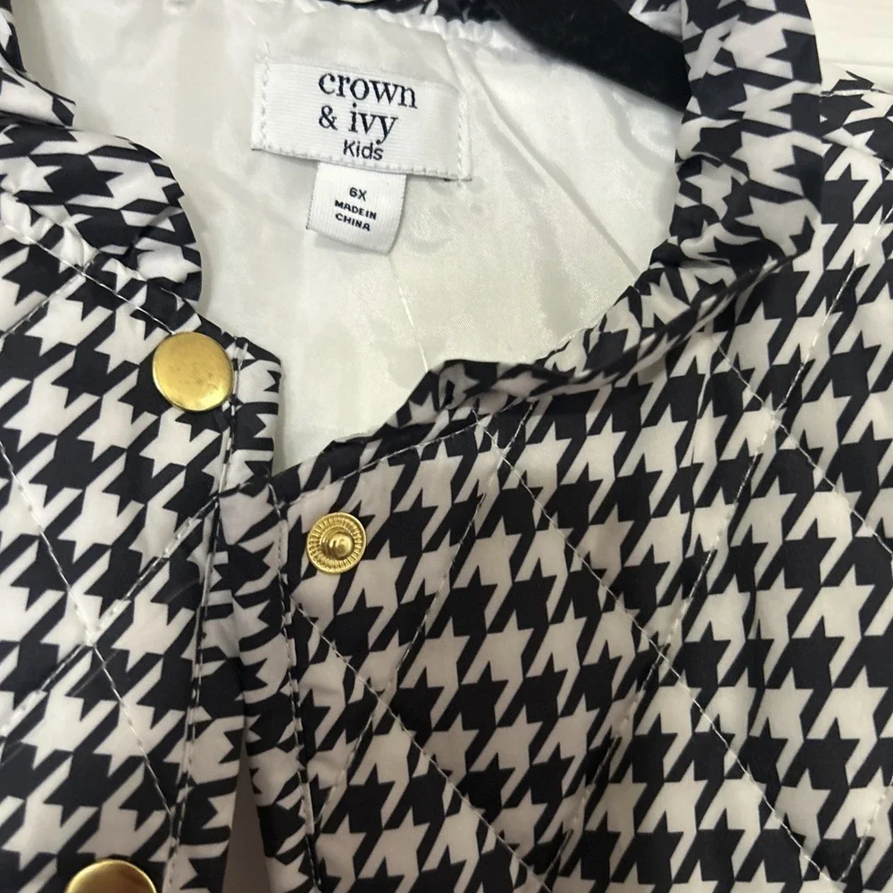 New Crown And Ivy Kids Vest Houndstooth Snap Quilted Black & White Size‎ 6x